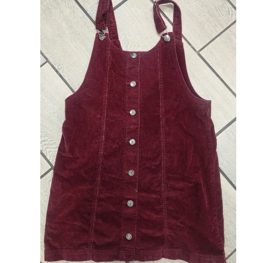 Celebrity Pink Burgundy Corduroy Pinafore Dress Button Front Overall Mini Small